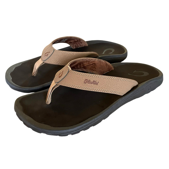 OLUKAI Ohana Men's Size 12/EU 45 Brown Slip-On Water Resistant Flip Flop Sandals - Picture 3 of 7